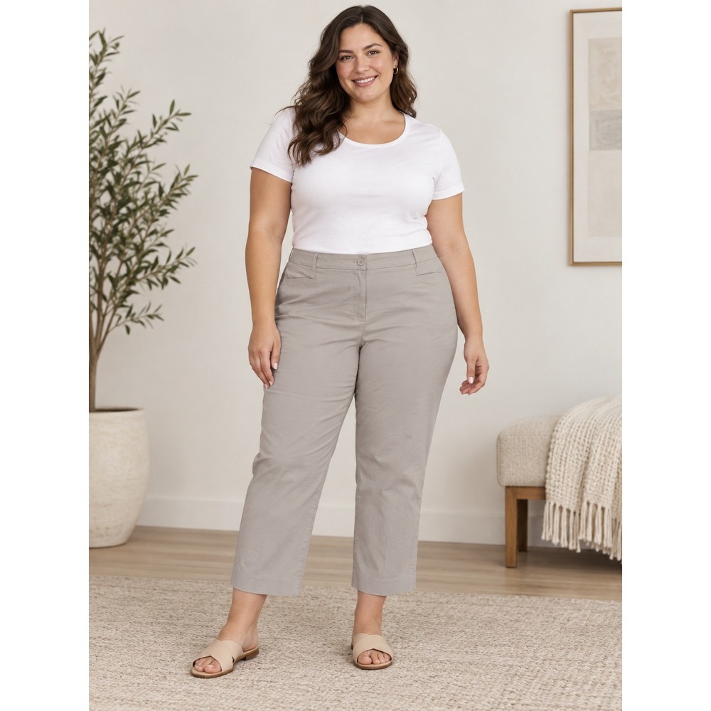 P89. Talbots Curvy Fit Crop Pants Tan Khaki Stretch Cotton Trousers Womens 14